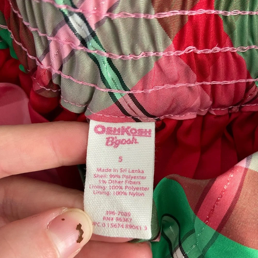 NWOT Oshkosh B’gosh girl’s red pink green checkered plaid pull‎ on lined skirt 5